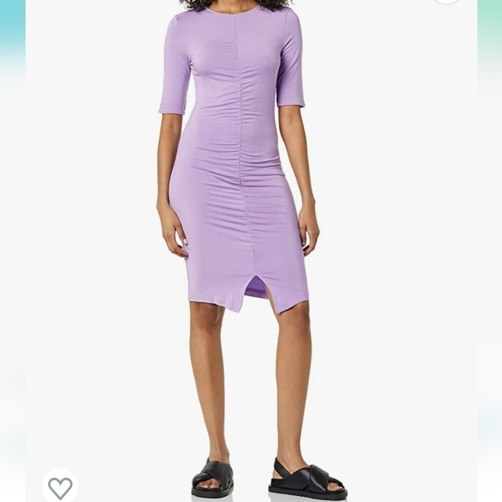 Daily Ritual Jersey Ruched Front Half-Sleeve Dress in Lilac Size XL
